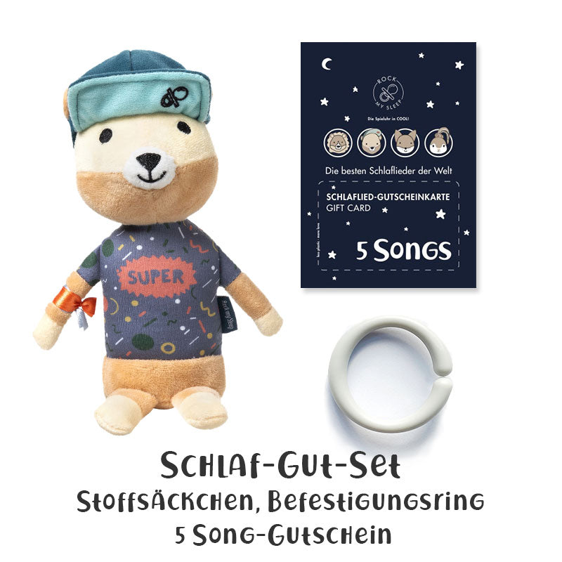 Schlaf-Gut-Set: Spieluhr inkl. Gutschein (5 Songs) & Klemmring